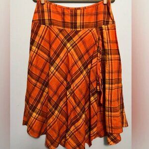 Kasper 100% linen orange and brown plaid skirt